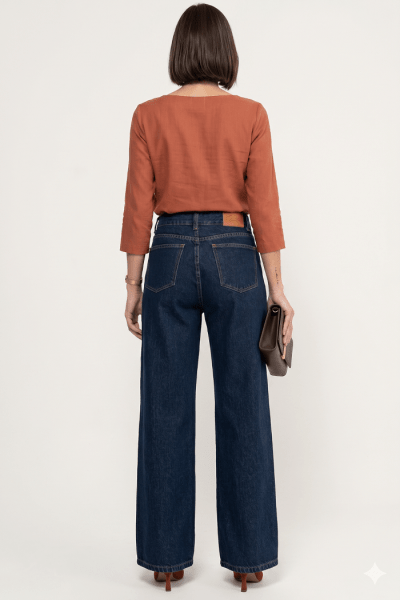 Calça Wide Leg Jeans Azul Escuro Intenso F2912