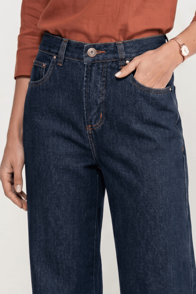 Calça Wide Leg Jeans Azul Escuro Intenso F2912 Calça Wide Leg Jeans Azul Escuro Intenso F2912