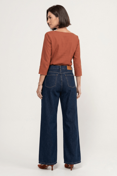 Calça Wide Leg Jeans Azul Escuro Intenso F2912