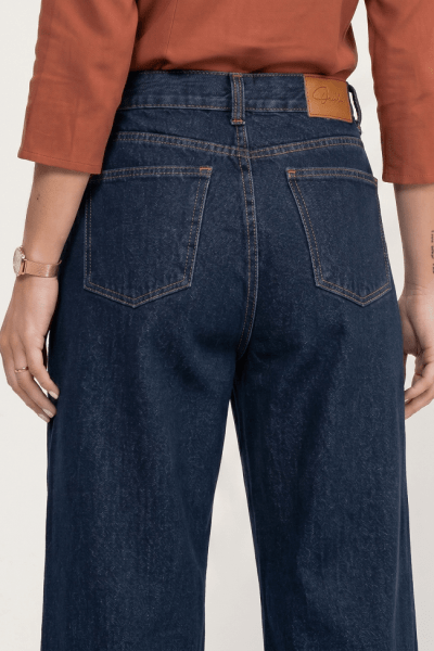 Calça Wide Leg Jeans Azul Escuro Intenso F2912