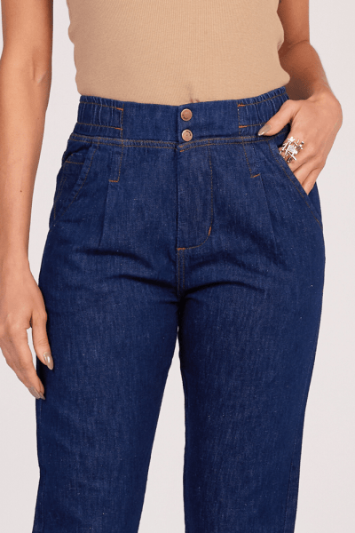 Calça Mom Preta Com Elástico F24071