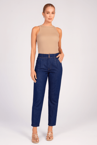 Calça Mom Preta Com Elástico F24071