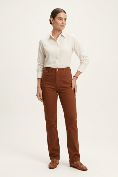 Calça Reta Feminina Conhaque F2023103CN Calça Reta Feminina Conhaque F2023103CN