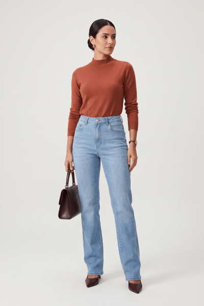 Calça Reta Feminina Jeans Azul Claro F26204