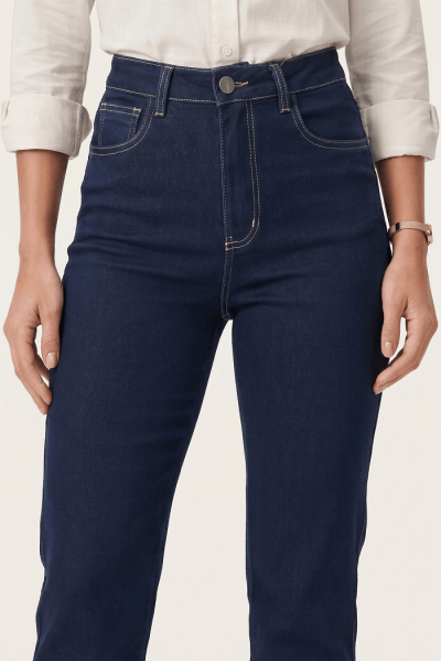 Calça Reta Feminina Jeans Azul Escuro F24037ES