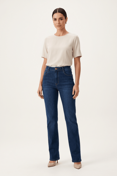 Calça Reta Feminina Jeans Azul Escuro F26203