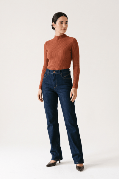Calça Reta Feminina Jeans Azul Escuro F26205