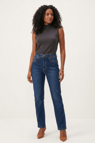 Calça Reta Feminina Jeans Azul Médio F25043