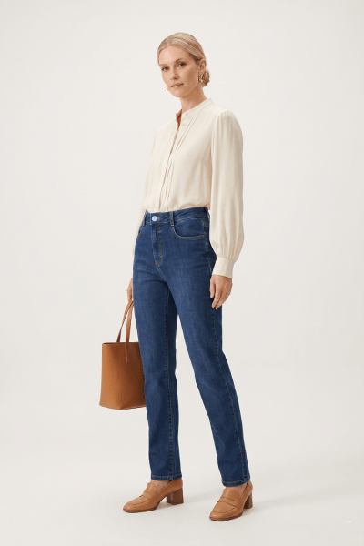 Calça Reta Feminina Jeans Azul Médio F26025