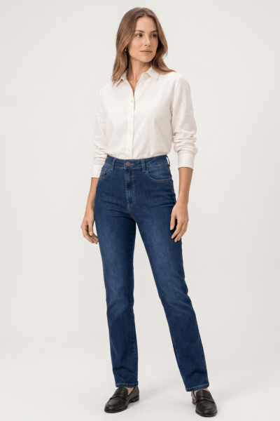 Calça Reta Jeans Azul Médio F25042