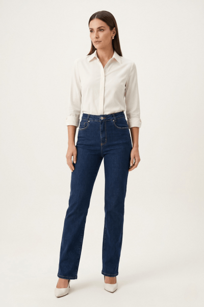 Calça Reta Jeans Azul Médio F26011