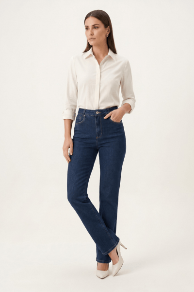 Calça Reta Jeans Azul Médio F26011
