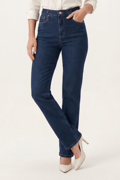 Calça Reta Jeans Azul Médio F26011