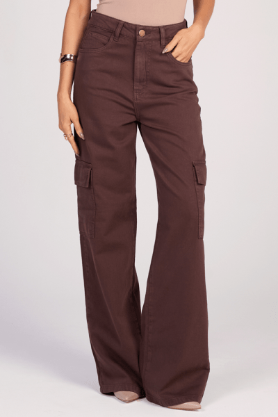 Calça Wide Leg Cargo Marrom F2023065MR