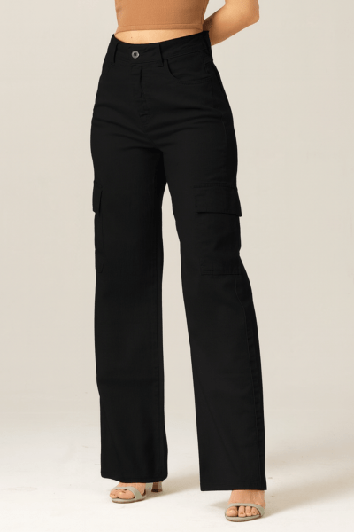 Calça Wide Leg Cargo Preta F2023065PT