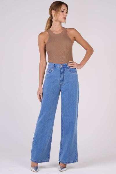 Calça Wide Leg Jeans Azul Claro F24100