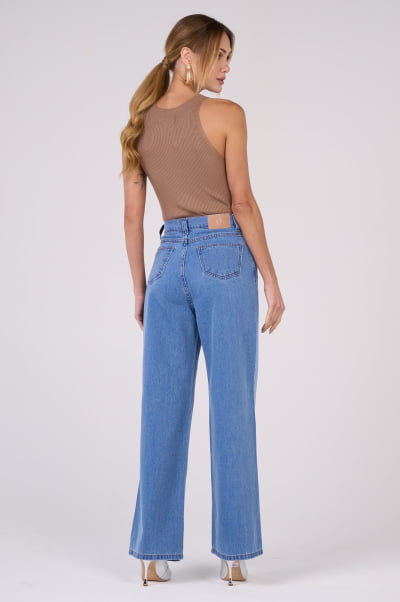 Calça Wide Leg Jeans Azul Claro F24100