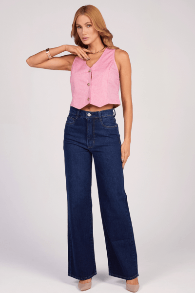 Calça Wide Leg Jeans Azul Escuro F25001