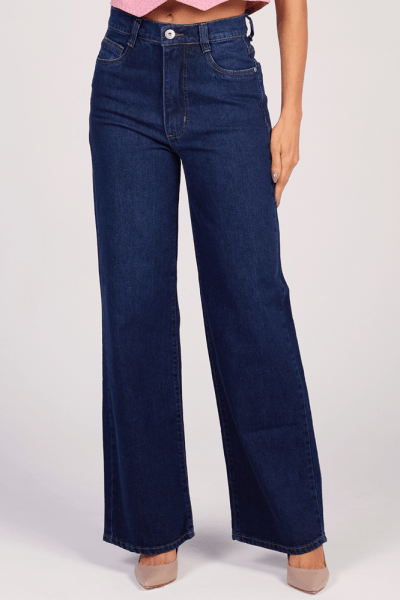 Calça Wide Leg Jeans Azul Escuro F25001