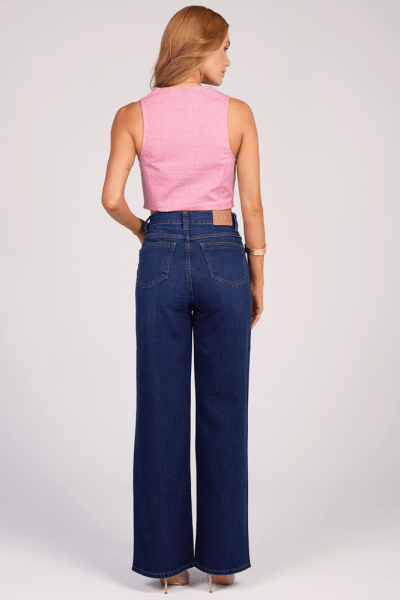 Calça Wide Leg Jeans Azul Escuro F25001