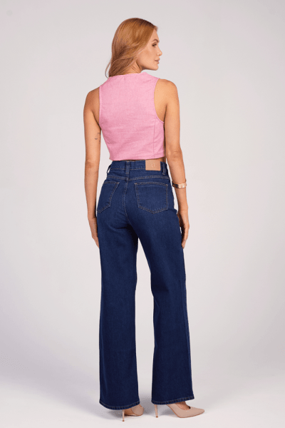 Calça Wide Leg Jeans Azul Escuro F25001
