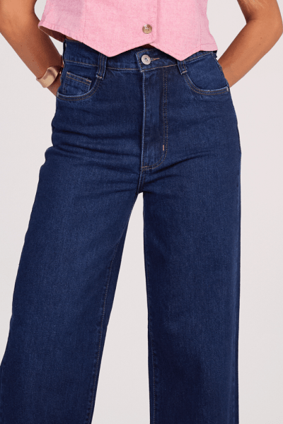 Calça Wide Leg Jeans Azul Escuro F25001