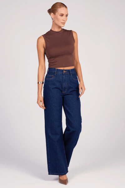 Calça Wide Leg Jeans Azul Escuro F25013