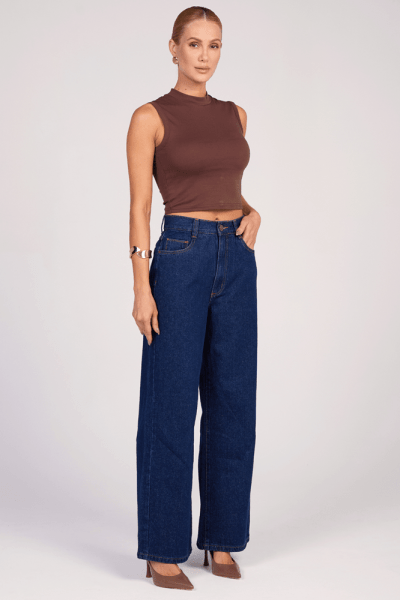 Calça Wide Leg Jeans Azul Escuro F25013
