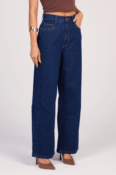 Calça Wide Leg Jeans Azul Escuro F25013