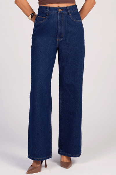 Calça Wide Leg Jeans Azul Escuro F25013