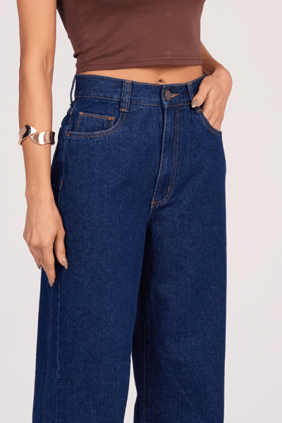 Calça Wide Leg Jeans Azul Escuro F25013