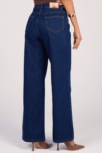 Calça Wide Leg Jeans Azul Escuro F25013