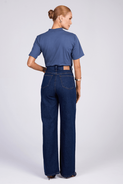 Calça Wide Leg Jeans Azul Escuro F25018