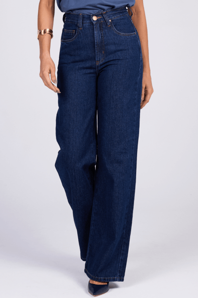Calça Wide Leg Jeans Azul Escuro F25018