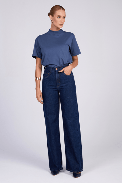 Calça Wide Leg Jeans Azul Escuro F25018