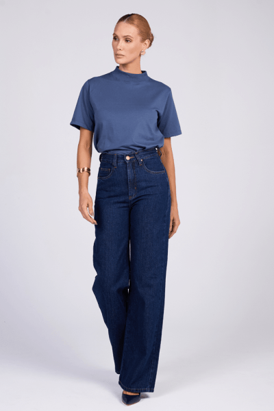 Calça Wide Leg Jeans Azul Escuro F25018
