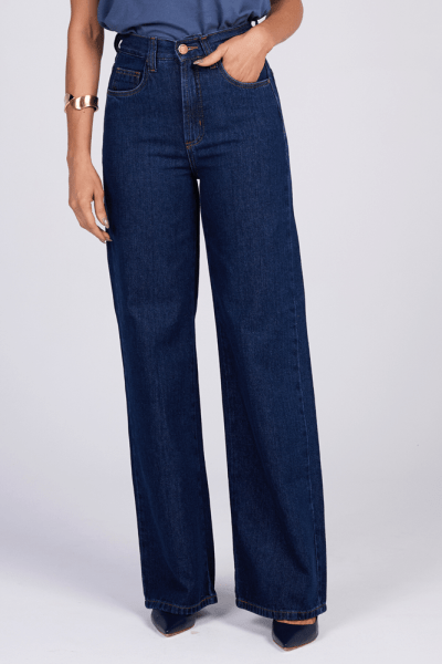 Calça Wide Leg Jeans Azul Escuro F25018