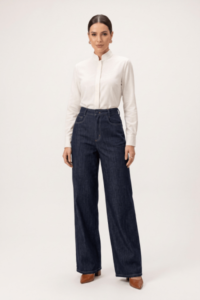 Calça Wide Leg Jeans Azul Escuro Intenso F26900 Calça Wide Leg Jeans Azul Escuro Intenso F26900