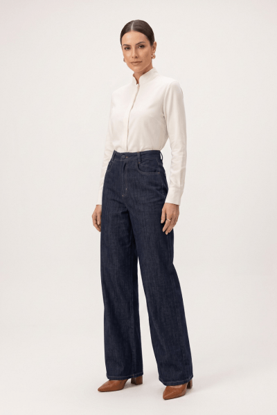 Calça Wide Leg Jeans Azul Escuro Intenso F26900