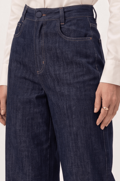 Calça Wide Leg Jeans Azul Escuro Intenso F26900 Calça Wide Leg Jeans Azul Escuro Intenso F26900