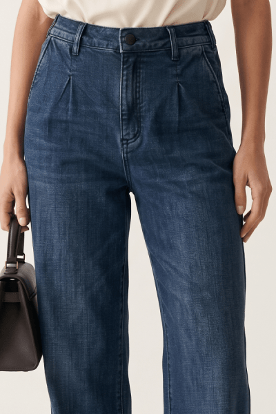 Calça Wide Leg Jeans Azul Médio com Elástico no Cós F26209