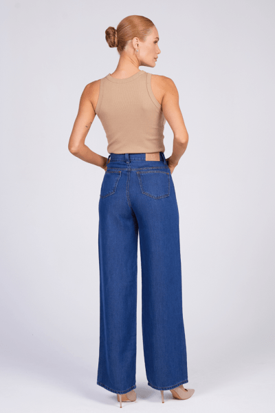 Calça Wide Leg Jeans Azul médio F25035
