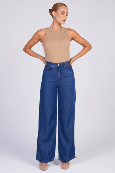 Calça Wide Leg Jeans Azul médio F25035