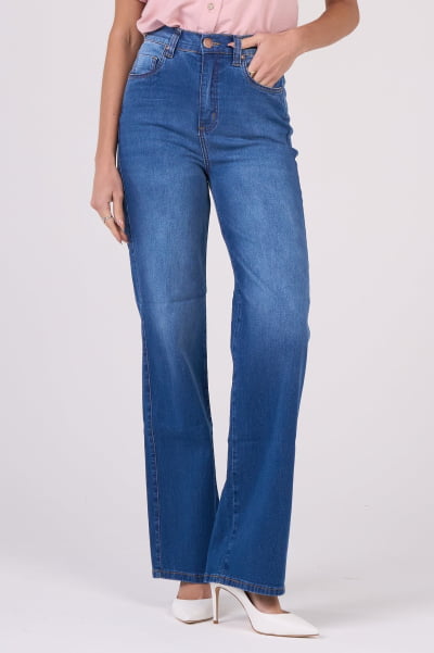 Calça Wide Leg Jeans Azul Médio F2952