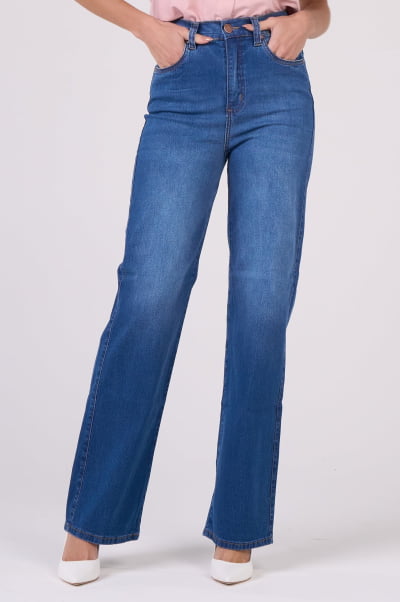 Calça Wide Leg Jeans Azul Médio F2952