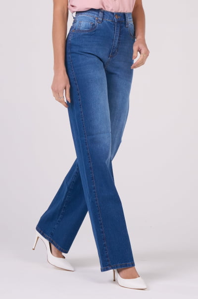 Calça Wide Leg Jeans Azul Médio F2952