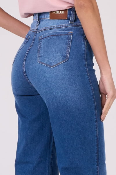 Calça Wide Leg Jeans Azul Médio F2952