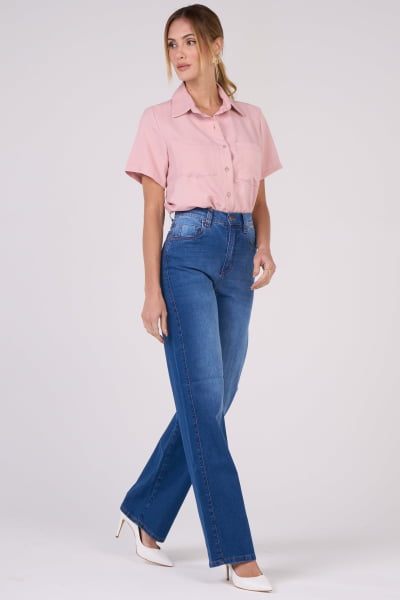 Calça Wide Leg Jeans Azul Médio F2952