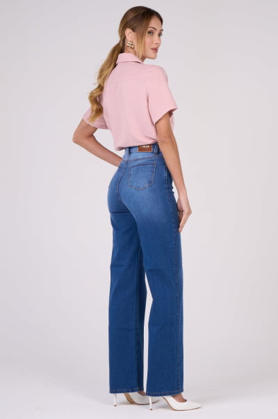 Calça Wide Leg Jeans Azul Médio F2952