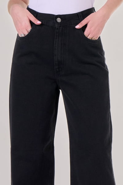 Calça Wide Leg Jeans Black Estonado F24068